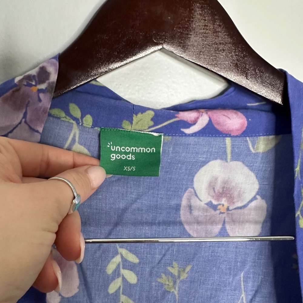 Uncommon Goods Floral Kimono Robe Women XS/S Blue Excellent Botanical Lyocell - Picture 3 of 6